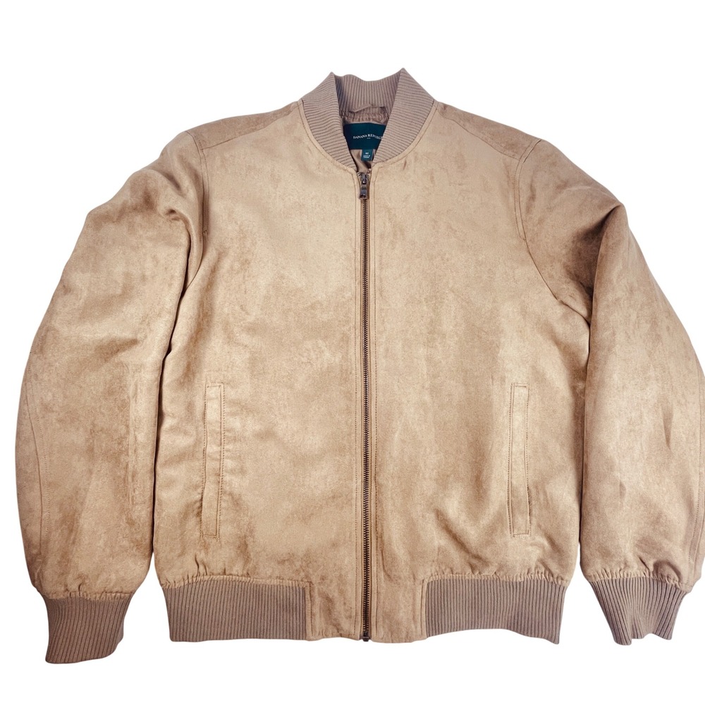 Banana Republic Bomber Jacket Mens M Brown Dark Acorn Vegan Suede 405308-00 - Picture 2 of 10